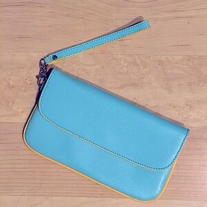 Baekgaard Leather Wristlet Clutch, Aqua / Yellow